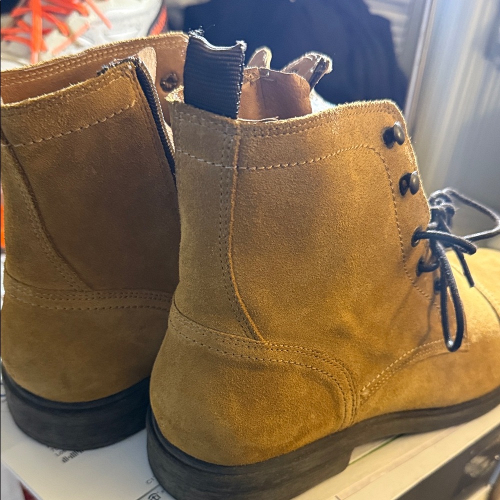 Tan Suede Lace-Up Boots handmade in Portugal - Picture 2 of 12